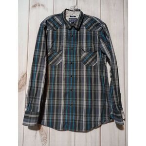 American Rag Shirt Men's Extra Large Black‎ Blue Snap Front Long Sleeve Western